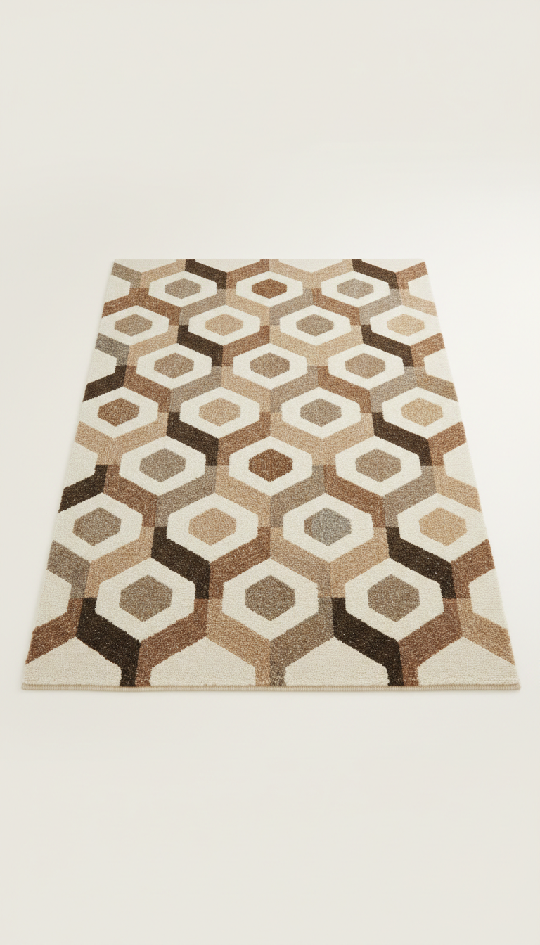Geometric pattern wool rug in sandstone