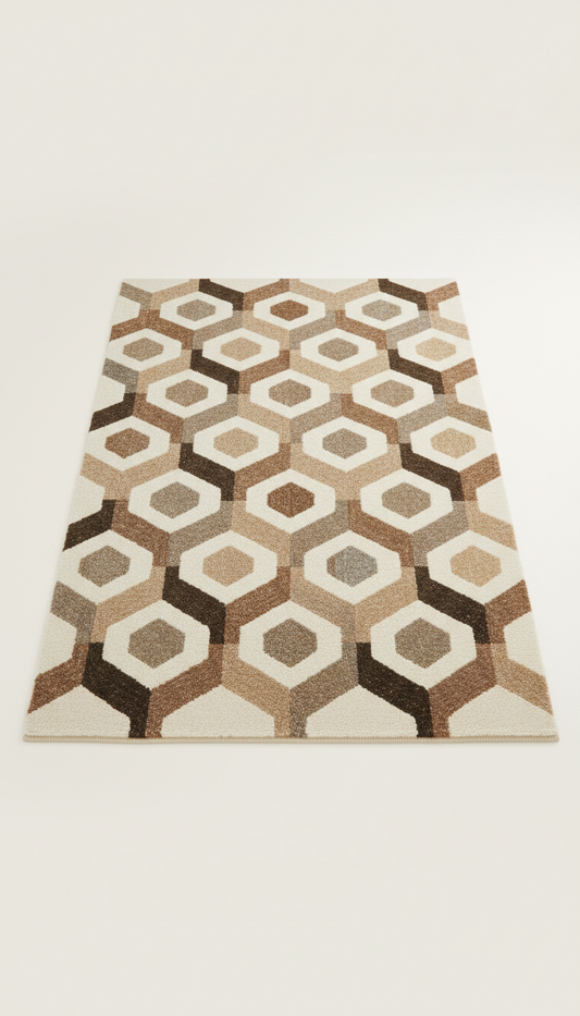Geometric pattern wool rug in sandstone