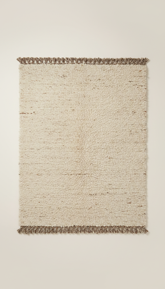 Hand-loomed wool rug in soft ivory